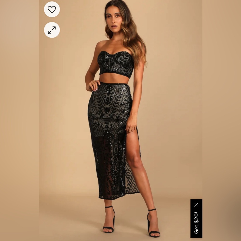 XS Stunning Impression Black Sequin Two Piece Midi Lulus